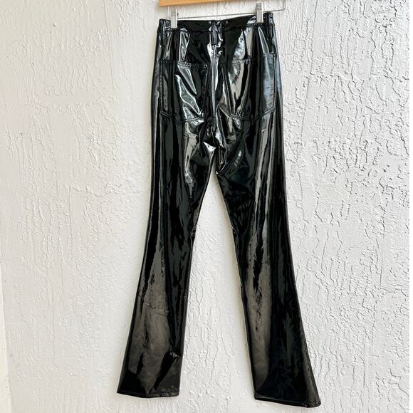 NWT WeWoreWhat Patent PU Leather Ankle Flare Leg Pants Black Women's Size 24 - Picture 6 of 6